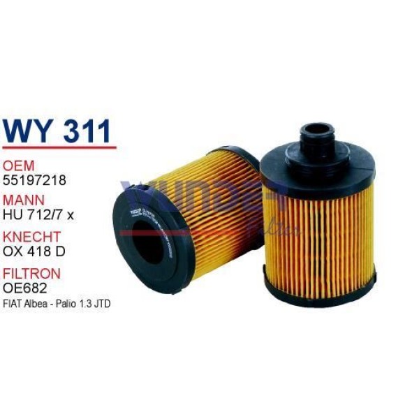 WUNDER WY311 Yağ Filtresi Palio Albea Doblo / Astra H 1.3 Jtd 1.3 Cdtı Z13Dt Z13Dth Ufı Tıp 