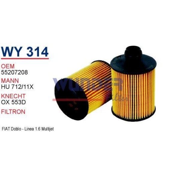 WUNDER WY314 Yağ Filtresi 500 X 14- Linea Egea Doblo 10- Fiorino 09- Freemont 11- Bravo 08- Punto Gr 