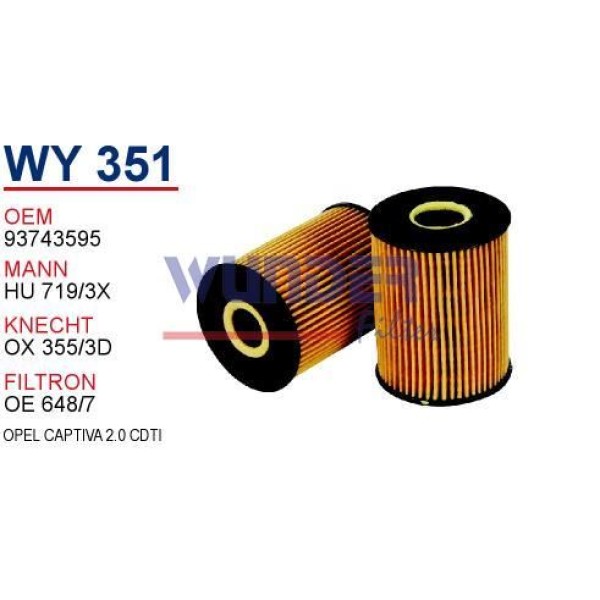 WUNDER WY351 Yağ Filtresi Antara / Captiva Cruze Epıca Lacetti / Nubira 1.4 16V 2.0 Cdtı 2.0D 