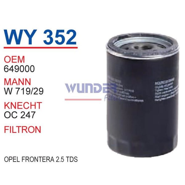 WUNDER WY352 Yağ Filtresi Opel Frontera A 2,5 Tds