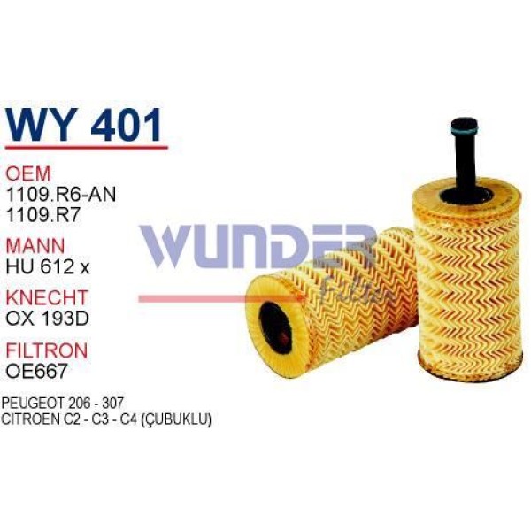 WUNDER WY401 Yağ Filtresi Citroen C2 - C3 - C4 (Çubuklu) 