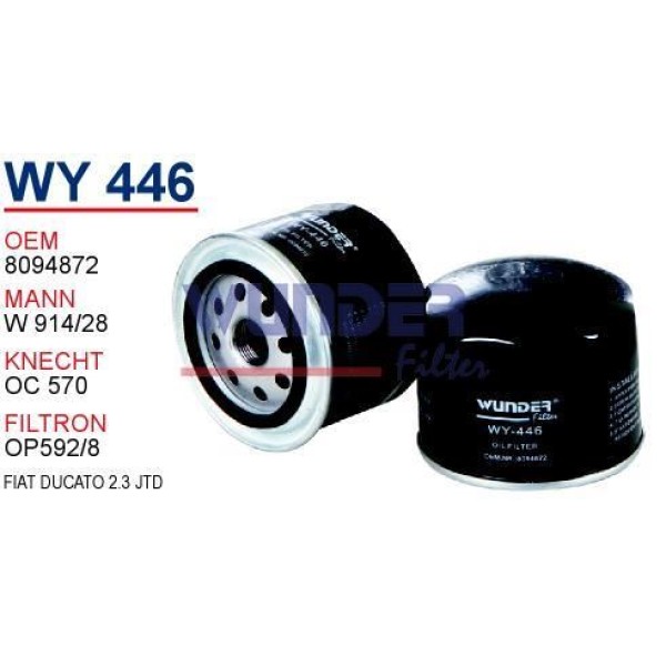WUNDER WY446 Yağ Filtresi Ducato / Daily IV / Boxer / Jumper 06- 2.3 Jtd W91428