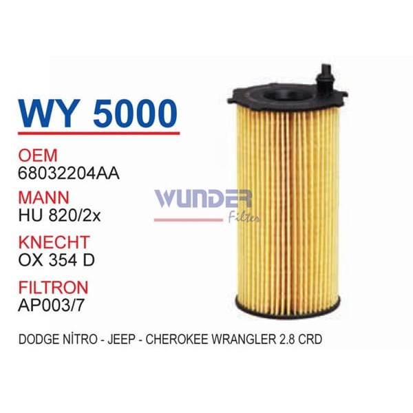 WUNDER WY5000 Yağ Filtresi Dodge Nıtro-Jeep-Cherokee-Wrangler 2,8 Crd 