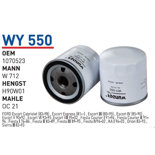 WUNDER WY550 Yağ Filtresi Ford Escort 1.3 - Fiesta