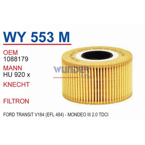 WUNDER WY553M Yağ Filtresi Mondeo III 00-07 Transit V184 00-06 2.0 TDCI 2.4 TDCI Hu920X