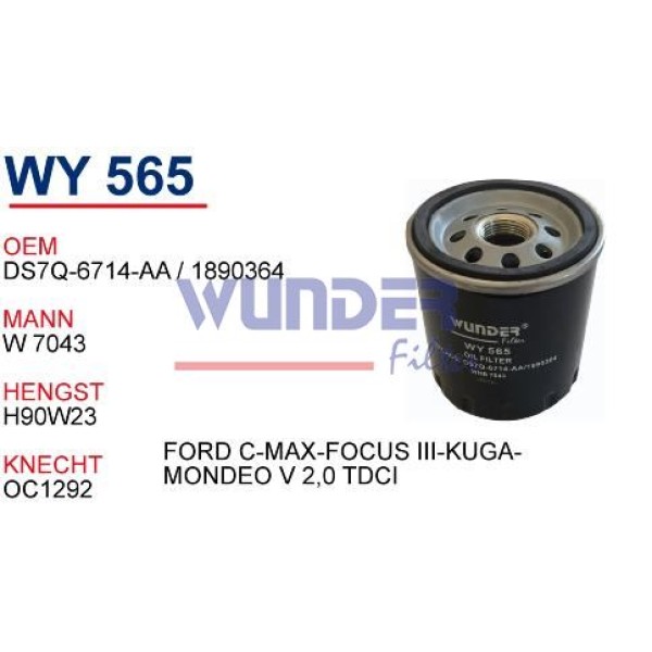 WUNDER WY565 Yağ Filtresi Ford C-Max-Focus III-Kuga-Mondeo V 2,0 TDCI