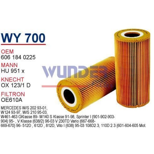 WUNDER WY700 Yağ Filtresi Mercedes Man Hu951X Fn0184