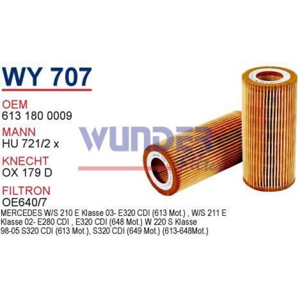 WUNDER WY707 Yağ Filtresi Mercedes W211 W220 99-08