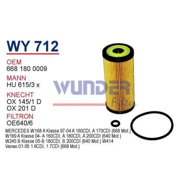 WUNDER WY712 Yağ Filtresi Mercedes 168 Kasa A160 Cdı- A170 Cdı - Vaneo Cdı 668 Motor 