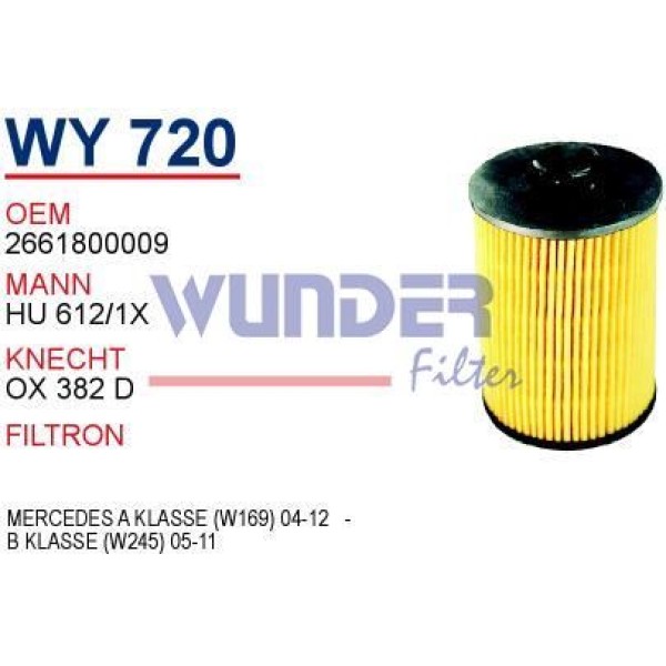WUNDER WY720 Yağ Filtresi Mercedes W219 W245 04- 