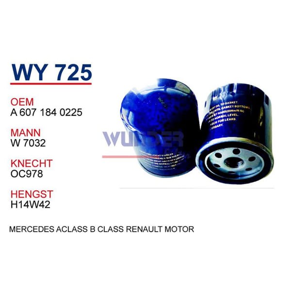 WUNDER WY725 Yağ Filtresi CLIO IV 12- / Logan II 12- Dokker 12-