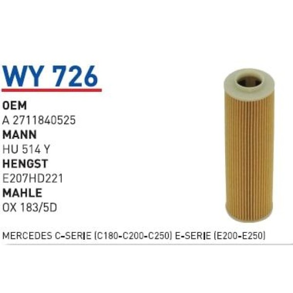 WUNDER WY726 Yağ Filtresi Mercedes Hu514Y Fn1084