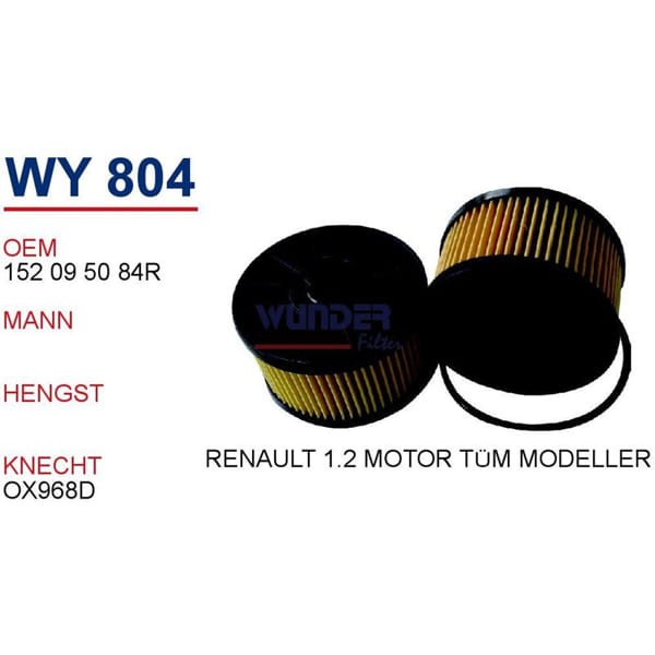 WUNDER WY804 Yağ Filtresi Dacia Dokker-Duster-Logan-Sandero 1,2 Tce,Aptur-Clio IV-Kangoo-Megane III-