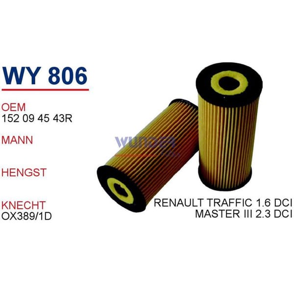WUNDER WY806 Yağ Filtresi Ren. Fluence -Grand Scenic II 1.6 Dci-Koleos 2.0 Dci-Megane III-Trafic III