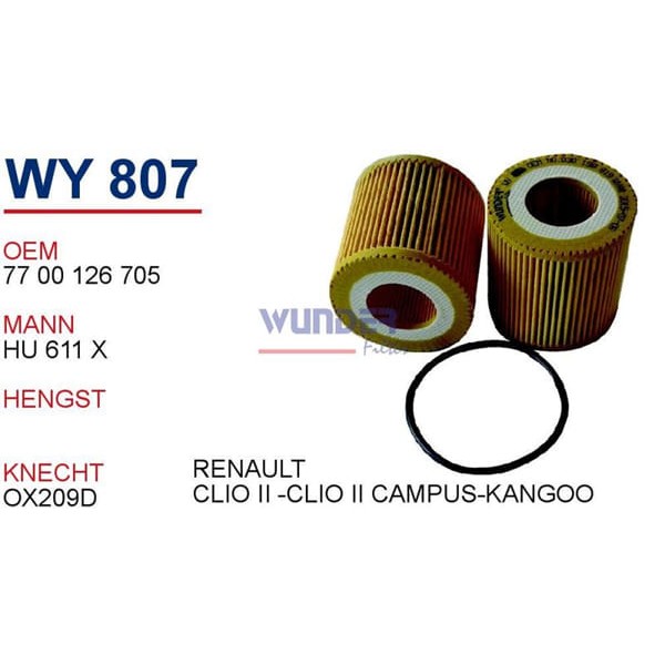 WUNDER WY807 Yağ Filtresi CLIO II Kangoo Twingo 00-03 1.2