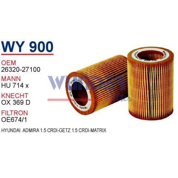 WUNDER WY900 Yağ Filtresi Accent 1,5CRDI 02-06 Hu714X Fn0123 X