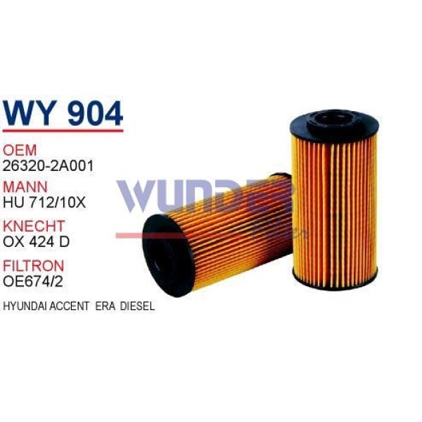 WUNDER WY904 Yağ Filtresi 26320-2A001 Accent Era 06- Getz İ30 Ceed Dizel 06-