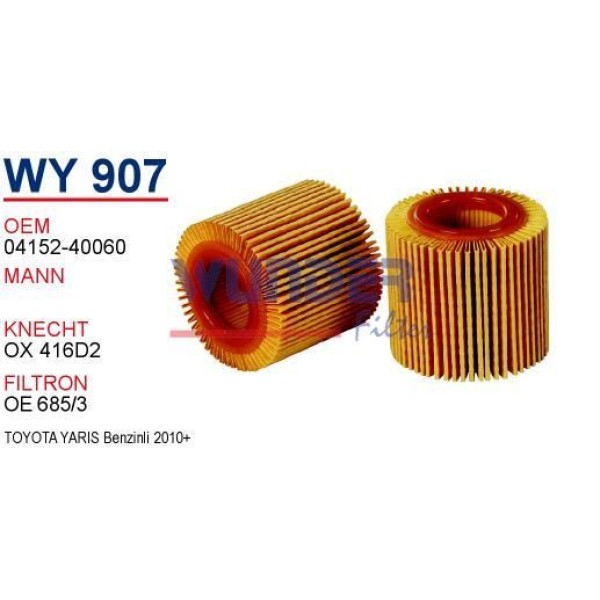 WUNDER WY907 Yağ Filtresi Toyota Auris I-Iı - Yaris II-III- Rav 4 III-Iv -Verso