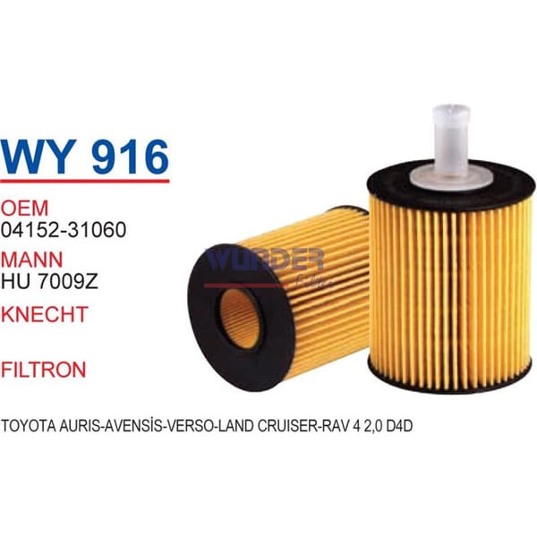 WUNDER WY916 Yağ Filtresi 04152-31080 Avensis 2.0 D4D 2.2 D4D 05- Rav4 2.2 D4D 06- Corolla Verso 09-