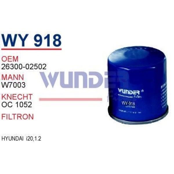 WUNDER WY918 Yağ Filtresi I20 / Rio III 1.2 1.25 Cvvt