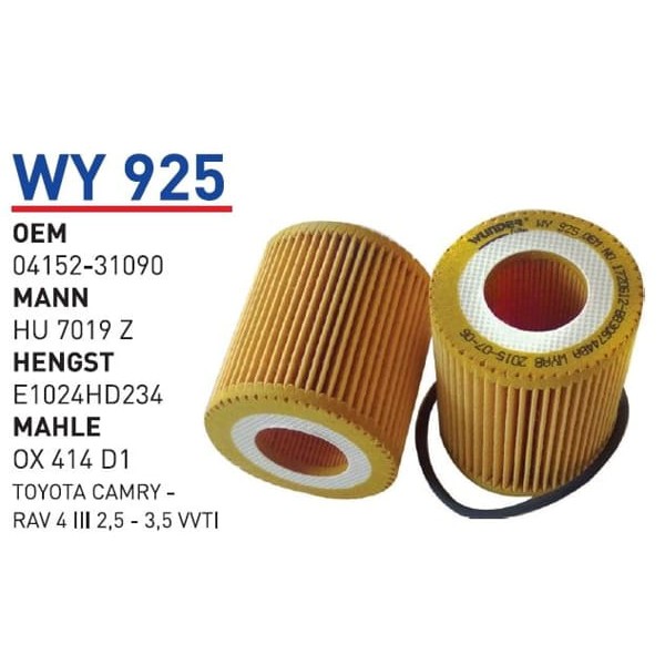 WUNDER WY925 Yağ Filtresi Toyota Camry -Rav 4 III 2,5 - 3,5 Vvti 