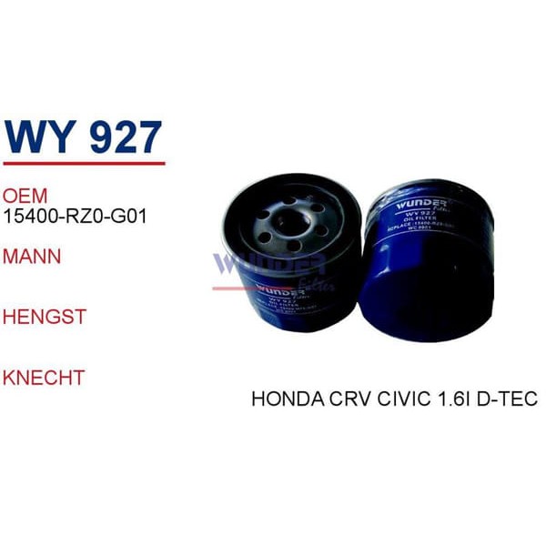 WUNDER WY927 Yağ Filtresi Honda Crv Yeni Model Yağ Filtresi