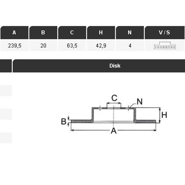YAVUZSAN 13055 Fren Diski Escort 96-00Fiesta III-Ivford Ka 96-Mazda 121 96- (239,5×20×4Dl) Ön Havalı