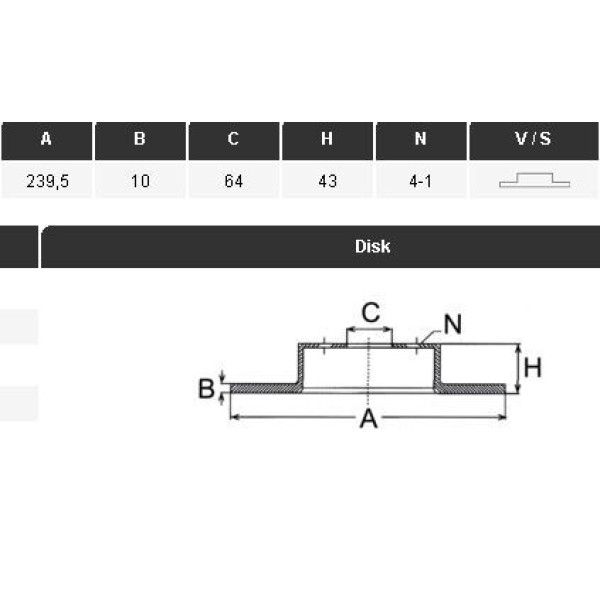 YAVUZSAN 13056 Fren Diski Ön Fiesta III 89-95 Escort V 90-92 1.3 Orion III 90- 1.3 239,5×10×63,5 4 B 