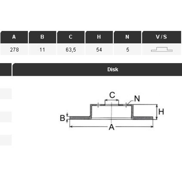 YAVUZSAN 13151 Fren Diski Arka Tourneo Connect 02- Transit Connect 02- 278×11×63,5 5 Bijon 
