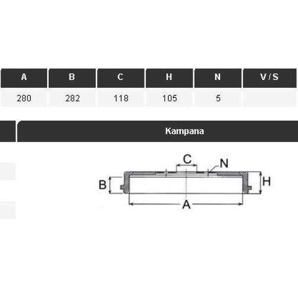 YAVUZSAN 13285 Fren Kampanası Transit V184 00-06 280×282×118 5 Bijon