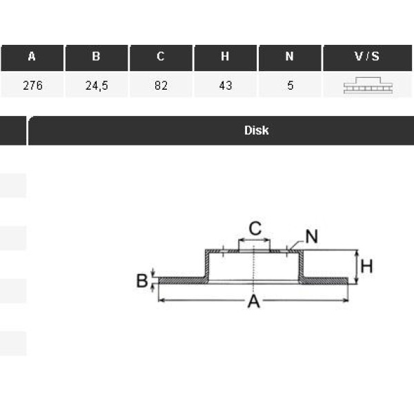 YAVUZSAN 13334 Fren Diski Ön Transit V184 00-06 Önden Çekıslı 276×24,5×82 5 Bijon