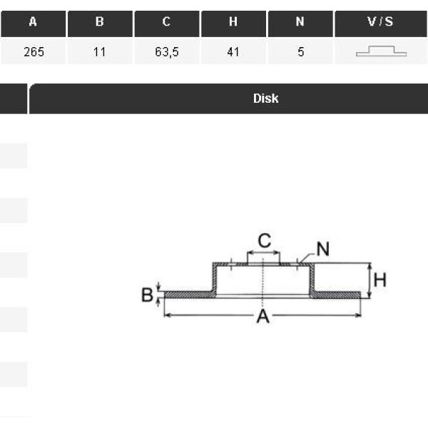 YAVUZSAN 13357 Fren Diski Arka Cmax 07- Cmax 03- Focus II 04- 15-16 Jant 265×11×63,5 5 Bijon 
