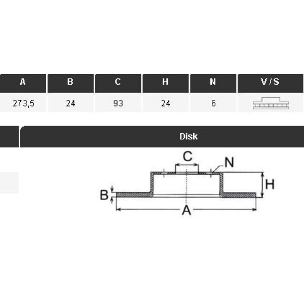 YAVUZSAN 13373 Fren Diski Ön Ranger 98- / B2500 4Wd 98-02 273,5×24×93 6 Bijon 