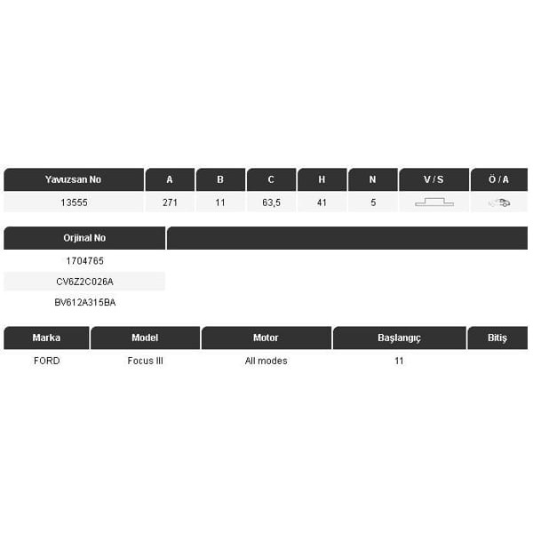 YAVUZSAN 13555 Fren Diski Arka Focus III 11- 271×11×63,5 5 Bijon 