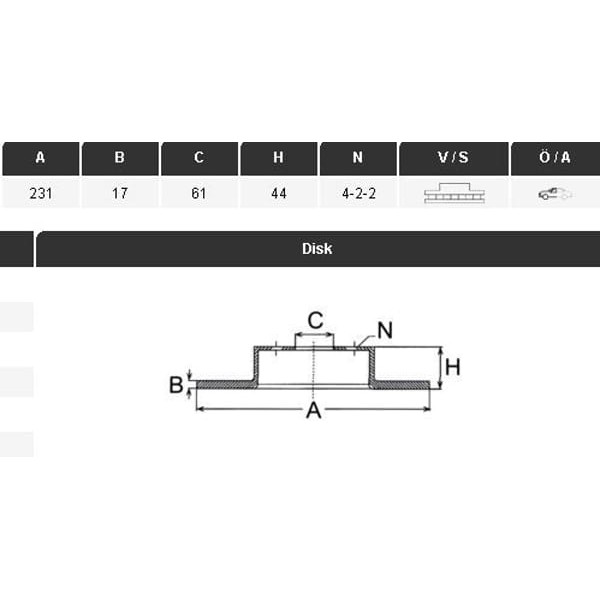 YAVUZSAN 15129 Fren Diski Ön Civic 84-90 Crx 90-91 Insıght 00-06 231×17×61 4 Bijon