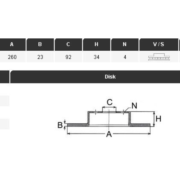 YAVUZSAN 15192 Fren Diski Ön Civic VI 95- Accord IV 90- Accord V 96- / 600 93- 260×23×92 4 Bijon