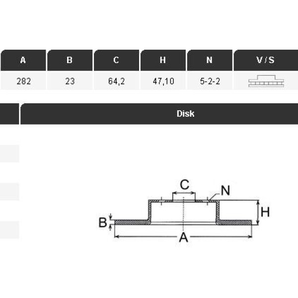 YAVUZSAN 15328 Fren Diski Ön Civic 01-11 Crv 02-06 Fr-V 05- Stream 00- 282×23×64,2 5 Bijon