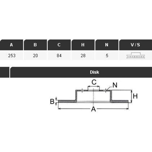 YAVUZSAN 16079 Fren Diski Ön H100 Mınıbüs 94-08 Kamyonet 97-03 253×20×84 5 Bijon