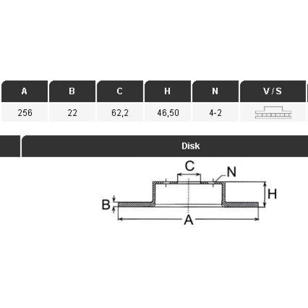 YAVUZSAN 16307 Fren Diski Ön Accent Era 07- İ20 09- / Rio II 05- 256×22×62,2 4 Bijon 