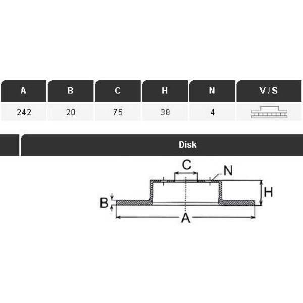 YAVUZSAN 22128 Fren Diski 626 87-91 Sw 1,6-1,8-2,0 (241,5×20×4Dl) Ön Havalı Ad. 