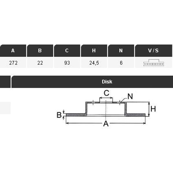 YAVUZSAN 22135 Fren Diski B2500 87-93E2600 87- Pıck-Up (272×22×6Dl) Ön Havalı Ad. 
