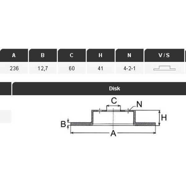 YAVUZSAN 27012 Fren Diski Corsa A-Bastra F 91-98Vectra A 88-95Ascona Ckadett D-E (236×12,6×6Dl) Ön A
