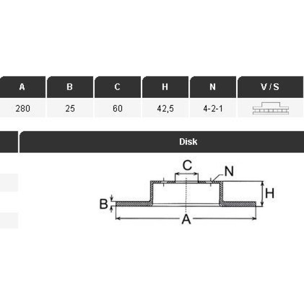 YAVUZSAN 27361 Fren Diski Ön Astra H 04- Combo 01- Merıva A 03- Havalı 280×25×60 4 Bijon 