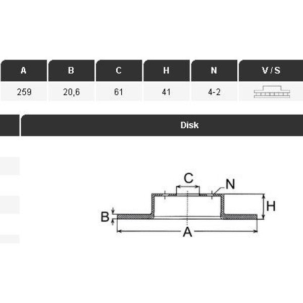 YAVUZSAN 30043 Fren Diski Ön CLIO II CLIO Symbol Kangoo Megane I Twingo / Logan Sandero 259×20,7×61 