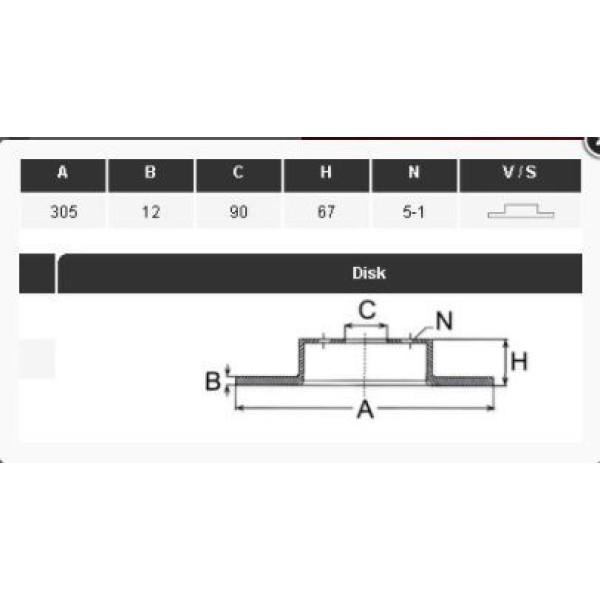 YAVUZSAN 30186 Fren Diski Arka Master II 98- / Movano A 98- / Interstar 02- 305×12×90 5 Bijon 