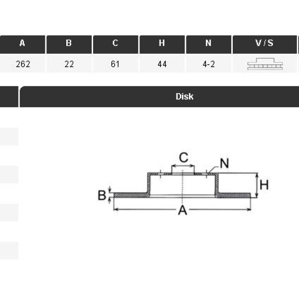 YAVUZSAN 30344 Fren Diski Megane-Scenic 96-99Laguna 93-01Safrane 92-96 (262×22×4Dl) Ön Havalı Ad. 