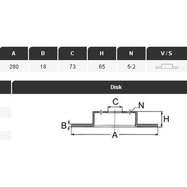 YAVUZSAN 33152 Fren Diski Ön 14Q Ducato 94-06 / Boxer 94-06 / Jumper 94-06 280×18×73 5 Bijon 