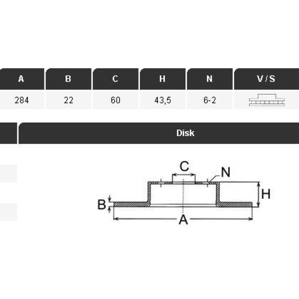 YAVUZSAN 33407 Fren Diski Ön Punto Evo 09- / Corsa D 06- Corsa E 14- Adam 13- 284×22×60 6 Bijon 