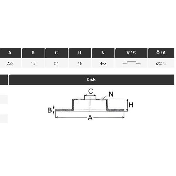 YAVUZSAN 34078 Fren Diski Ön Corolla Ae92 88-92 238×12×54 4 Bijon