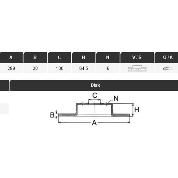YAVUZSAN 34199 Fren Diski Ön 4 Runner 87-95 Hilux N145 98-05 289×20×100 6 Bijon 